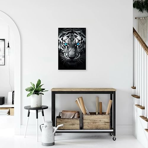 Miniatura 3 de Cuadros de tigre, lienzo decorativo para pared, lienzo de animales en blanco y negro, arte de pared, pintura de tigre, ojos azules, marco decorativo