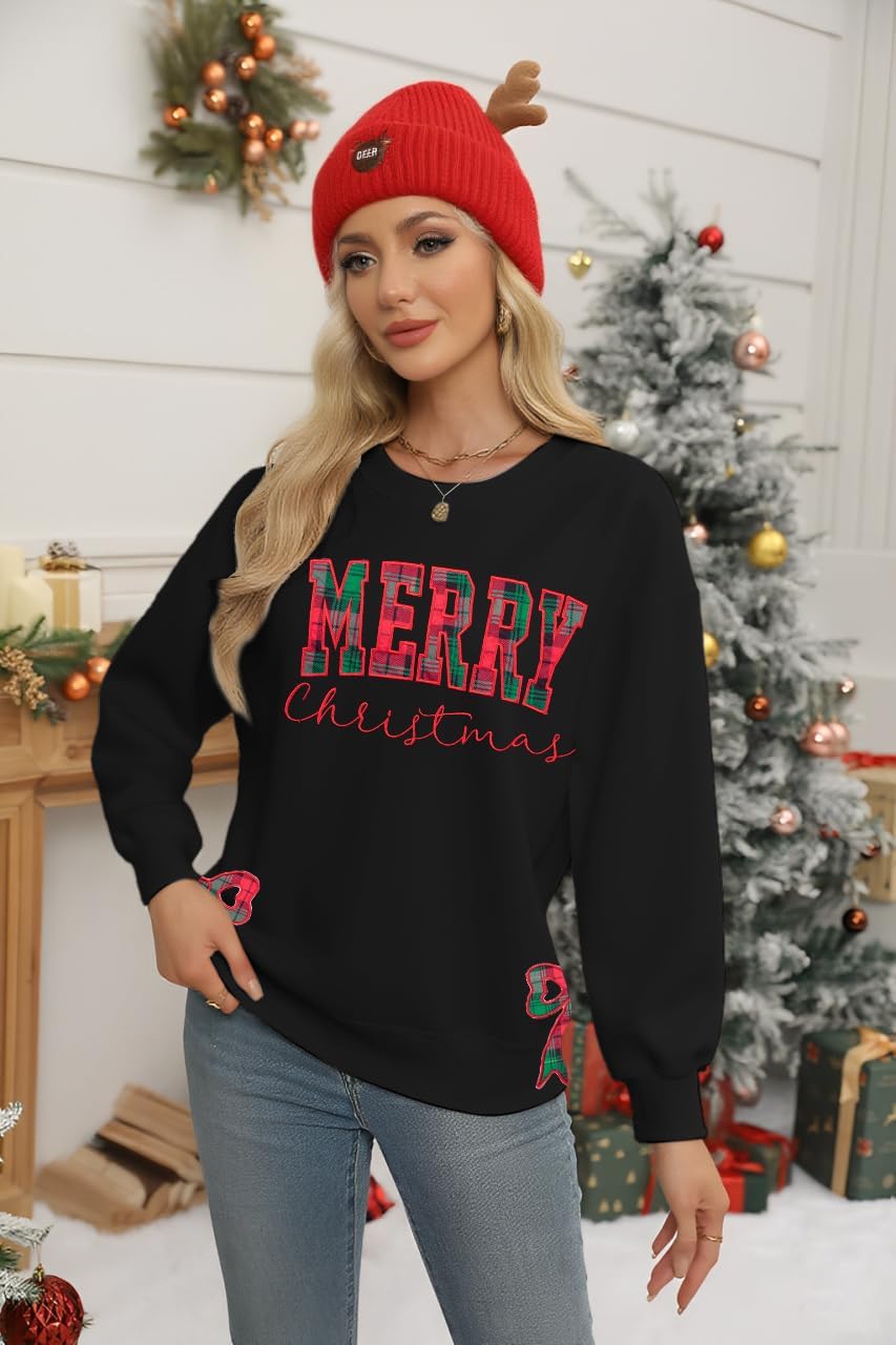 FASHGL Christmas Sweatshirts for Women Merry Christmas Tree Bow Graphic Long Sleeve Xmas Vacation Pullover Christian Top - Image 7