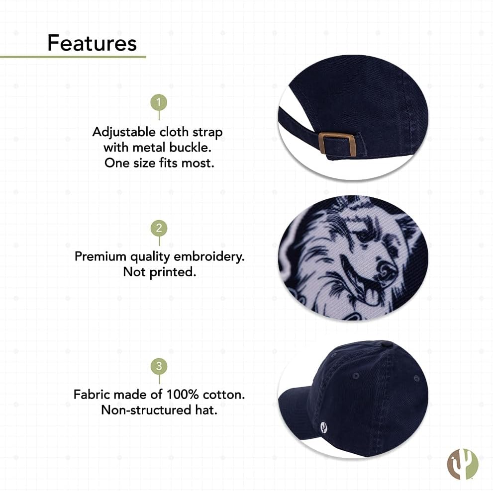 Desert Cactus University of Connecticut UConn Baseball Hat Huskies Brimmed Embroidered Hats Cap Adjustable Cloth Strap Adult (Style K1 Vintage) Blue - Image 4