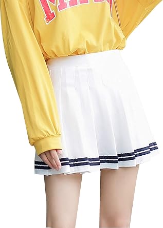 Women's High Waisted Mini Pleated Skirt School Uniform A-Line Skater Skirt with Shorts