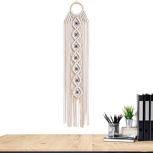 Miniatura 7 de Colgante de pared de macramé, atrapasueños con piedra de cristal de sal, espejo de pared atrapasueños, atrapasueños de macramé, tapiz bohemio grande