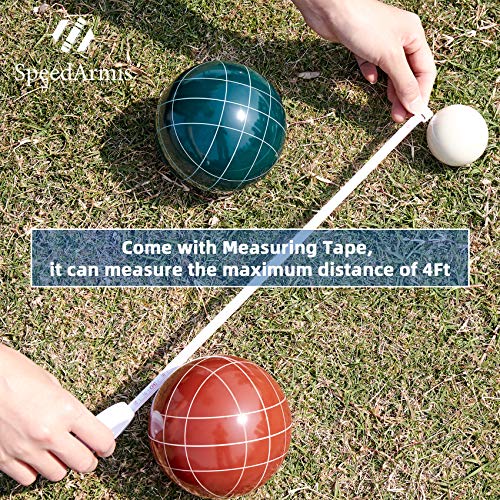 SpeedArmis 100mm Bocce Balls Set, Regulation Retro Resin Bocce Game for Backyard/Lawn/Beach with 8 Poly-Resin Balls,1 Pallino,Portable Carry Bag,Measuring Tape for Kids/Adults/Family(Red and Green)