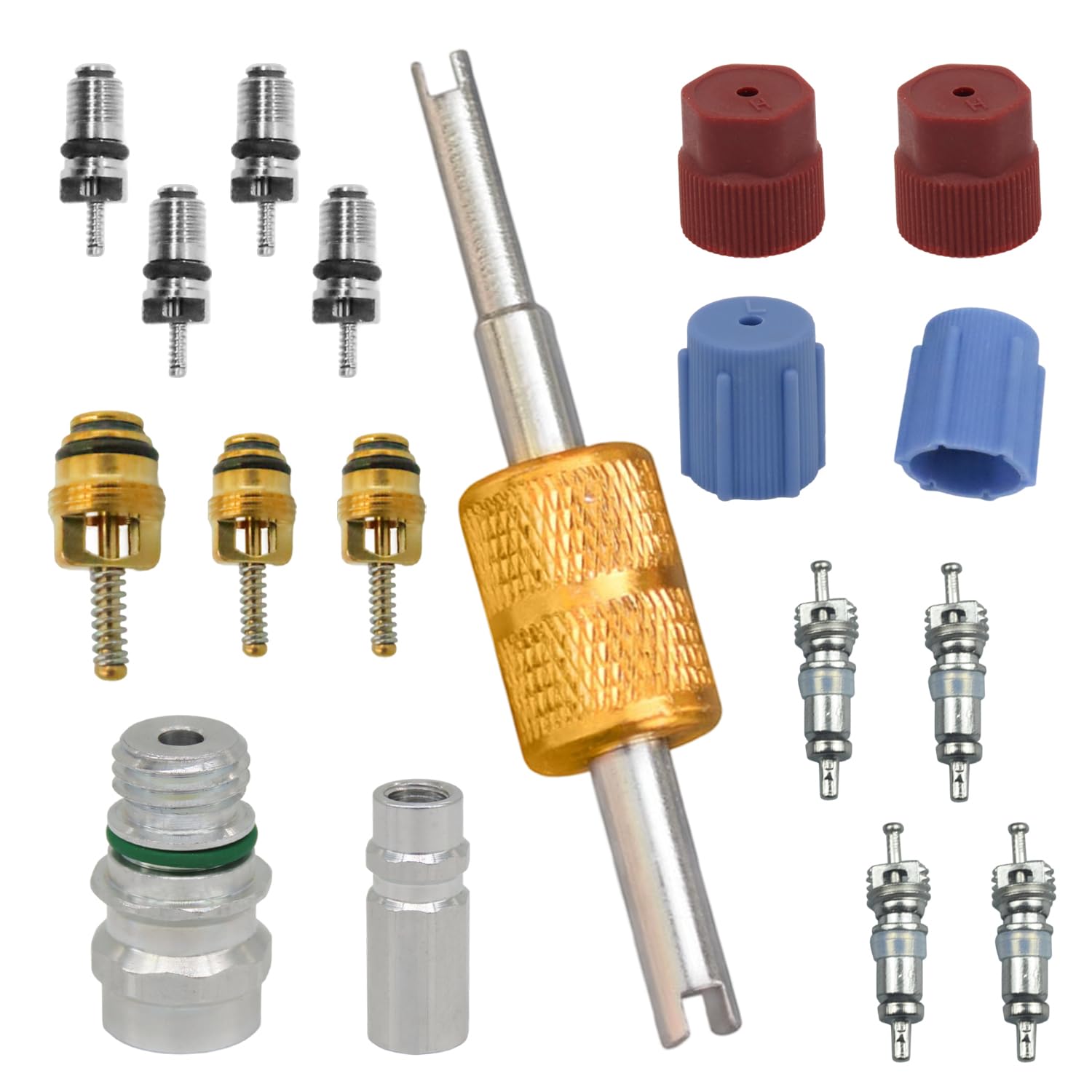 Kit Nucleo Valvola Aria Condizionata, Sistema di Refrigerazione A/C R12 e R134a Nucleo Valvola AC Service Port Tappo di Tenuta A/C Strumento di Rimozione Nucleo Valvolas Service Valves