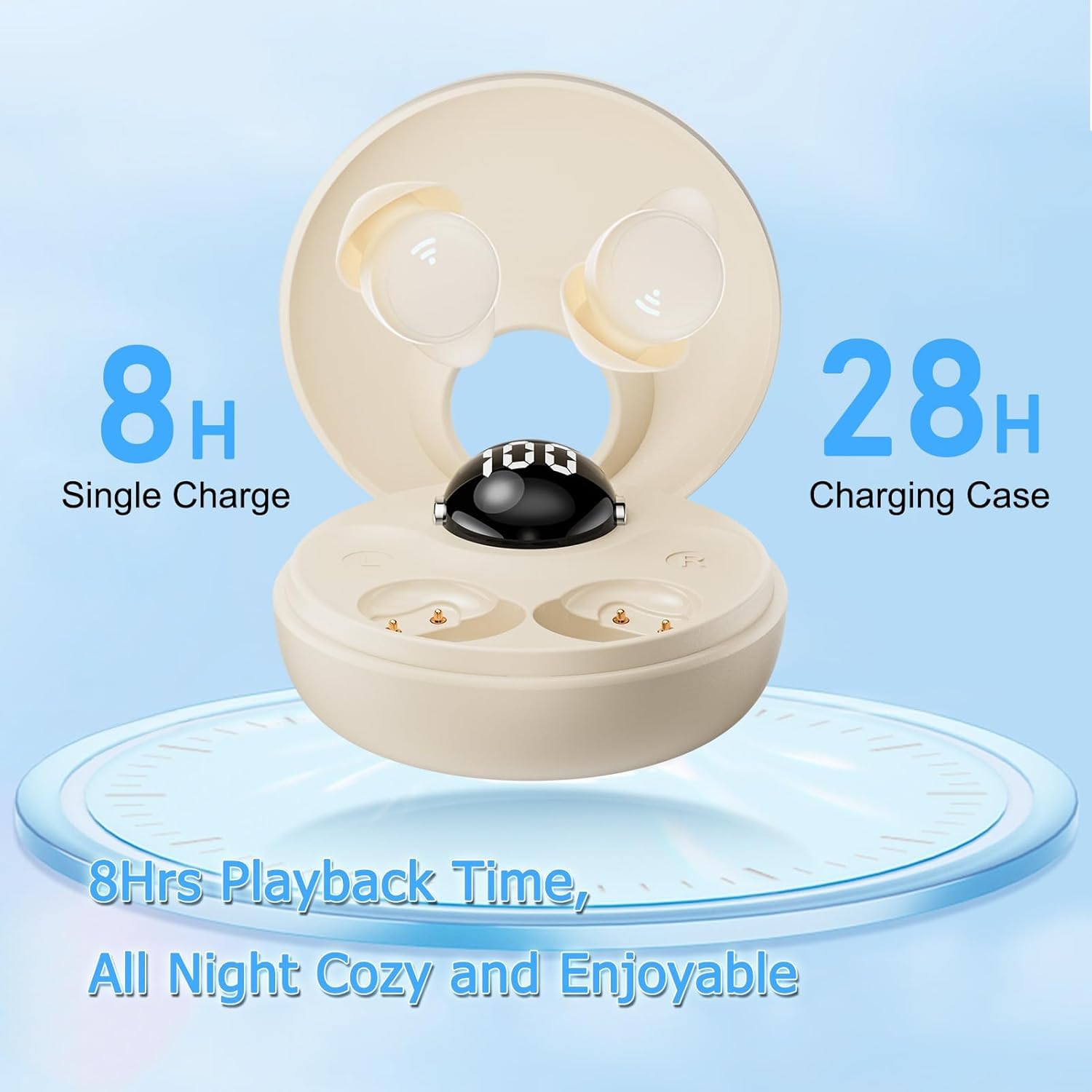 Auriculares para dormir de lado, auriculares inalámbricos para dormir, adecuados para orejas pequeñas, sonido estéreo, carga rápida con funda de carga