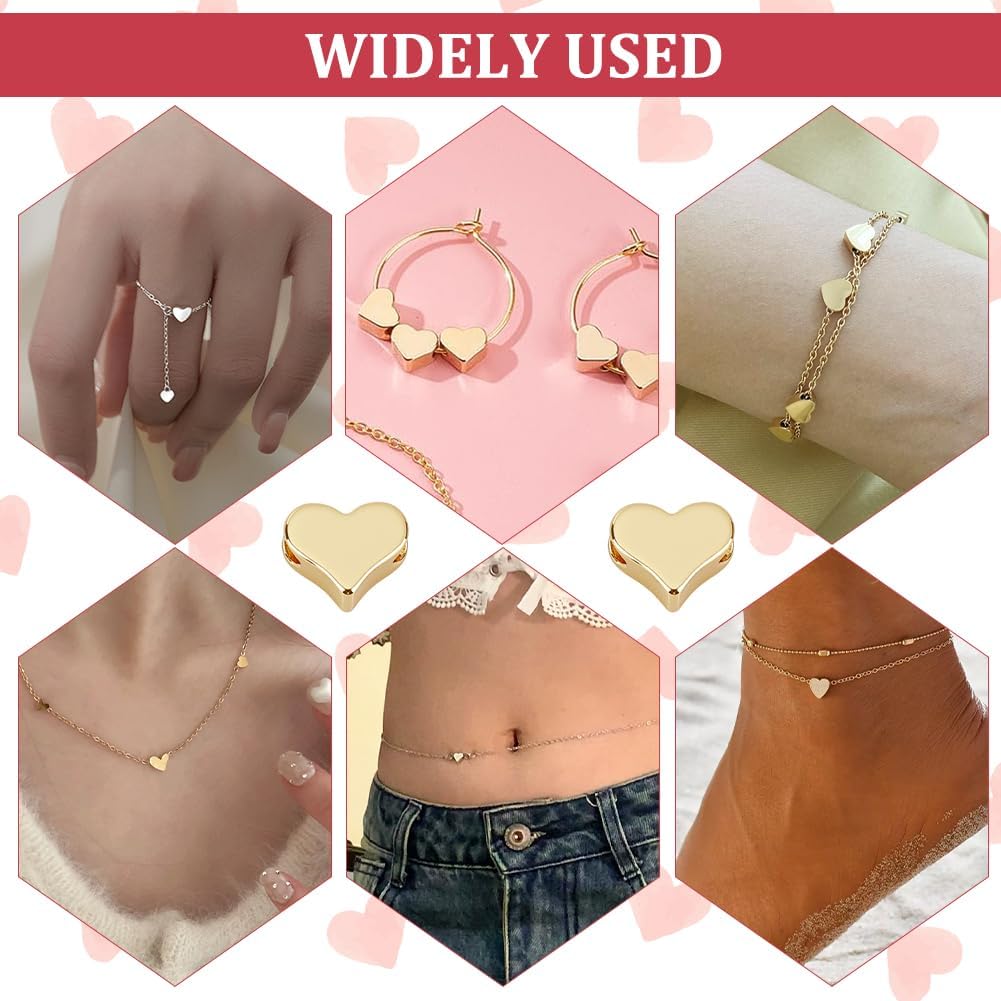 PH PandaHall 60pcs 14K Gold Heart Beads 5x6cm Love Spacer Beads Metal Bracelet Bead Long-Lasting Craft Bead for Wedding Birthday Jewelry Making DIY Necklace Bracelet Earrings - Image 5