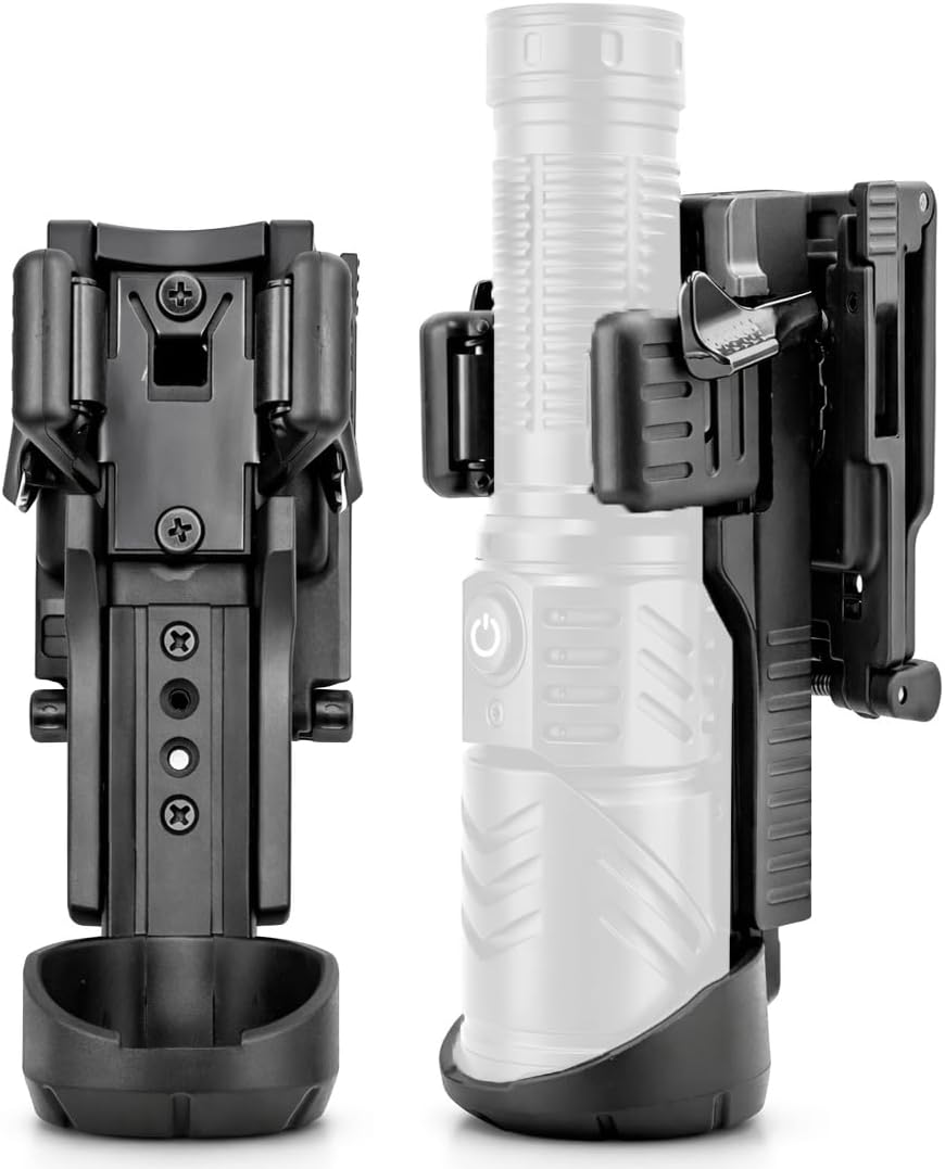 Galvanox K8-Series Tactical Flashlight Holster, Heavy-Duty Belt Clip with 360 Rotation, Easy-Lock Detachable Holder, Ultra Durable Nylon Polymer for Police, Security and Hunting [Fits 2" Duty Belts]