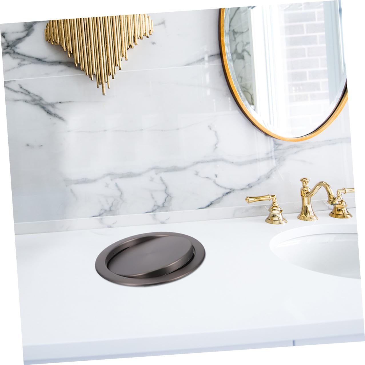 Recessed Stainless Steel Trash Bin Lid with Auto Flap Kitchen Countertop Cover, Built-in Garbage Can Lid for Home Bathroom, 1pcs Gunmetal Gray Swing Cover