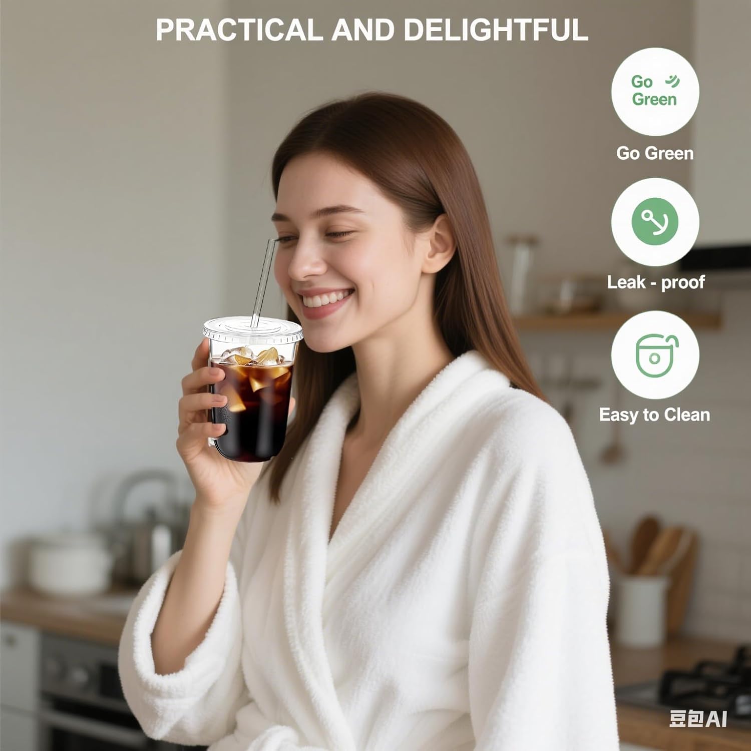 50 Sets Clear Plastic Cups with Lids and Straws, 16 oz Disposable PET Cups for Iced Coffee, Smoothies, Cold Drinks, Juice, Party, Coffee (50, Clear (16 oz)) - Image 5