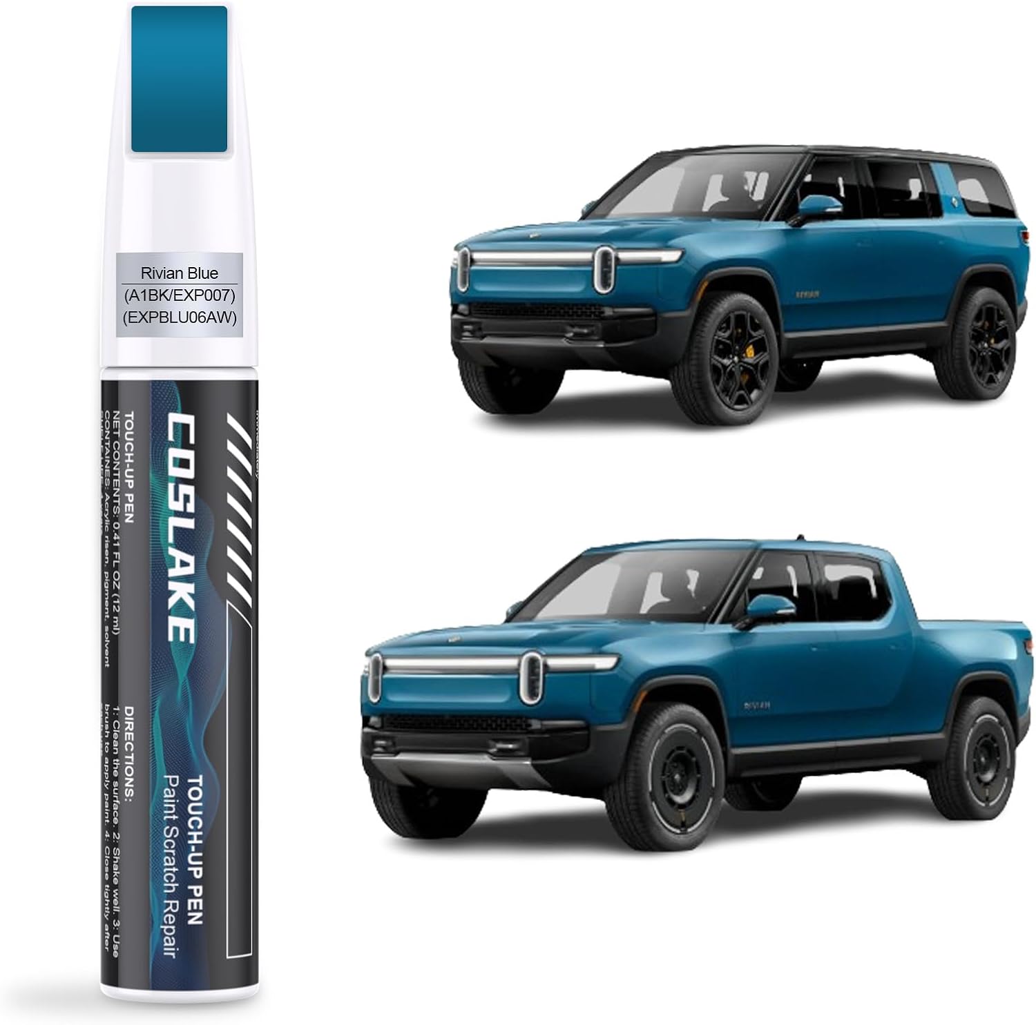 Car Touch Up Paint(Rivian Blue(A1BK/EXP007/EXPBLU06AW)) for RIVIAN, Car Paint Scratch Repair Kit, Quick & Easy Solution to Repair, Scratch Remover Pen with 2PCS Disposable Micro Applicators