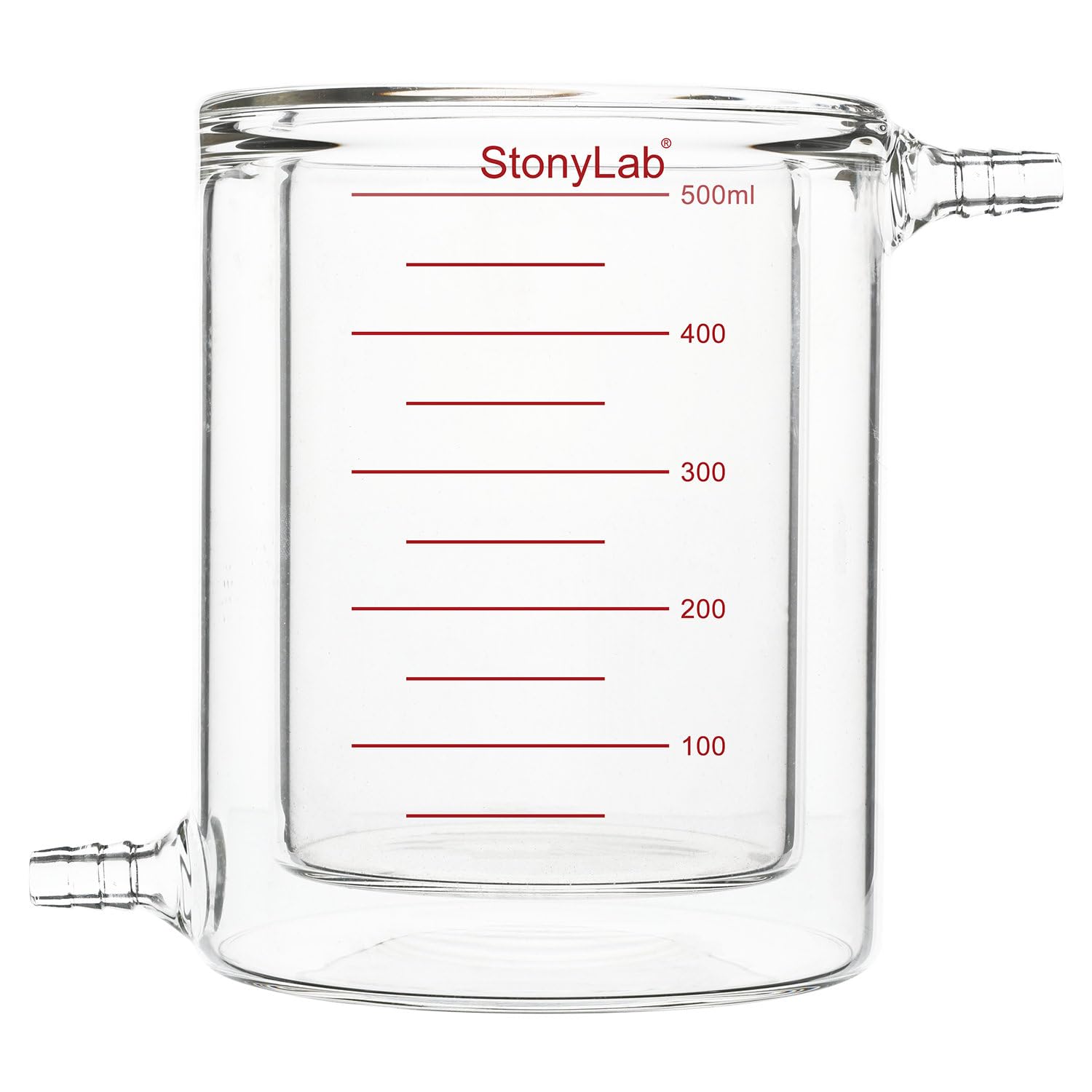 stonylab Vaso de Precipitados con Camisa de Vidrio, 500 ml, Borosilicato Graduado, Fondo Plano, Doble Pared para Reacciones de Laboratorio