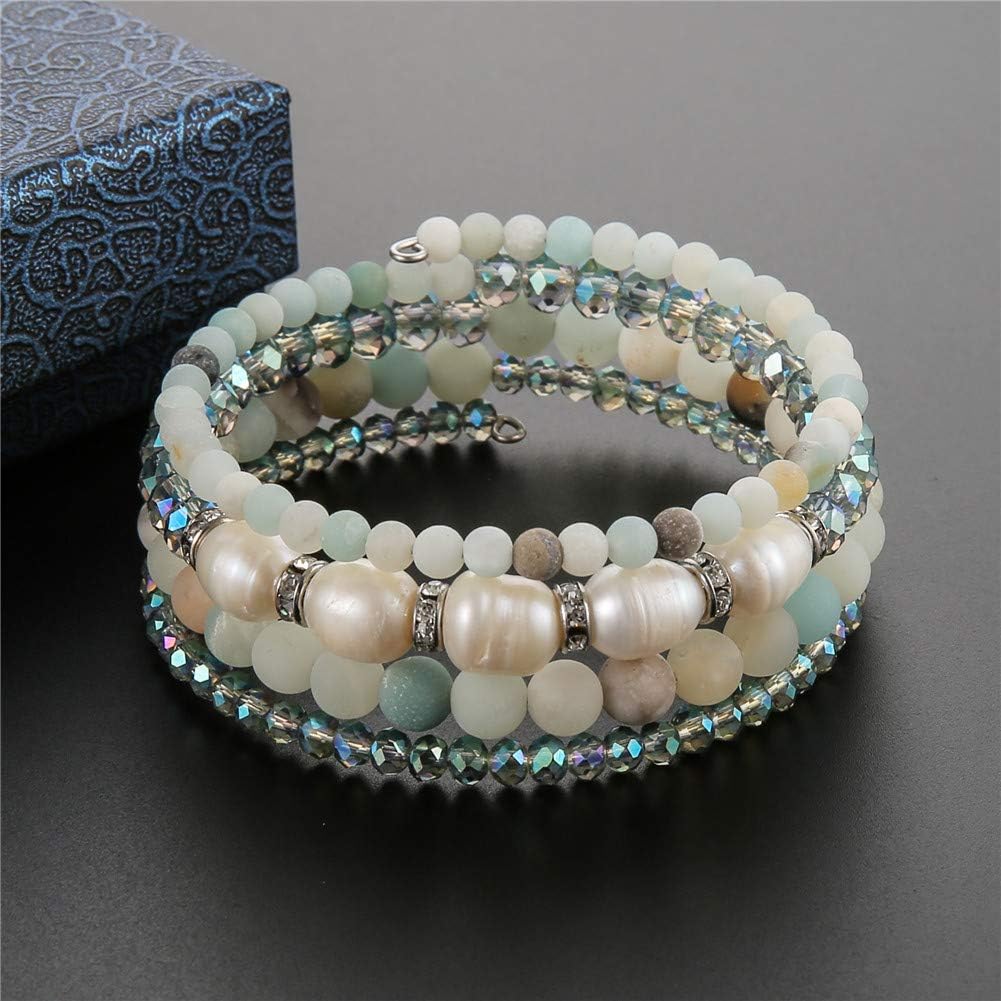 PEARL&CLUB Bead Crystal Wrap Bangle Bracelet - Fashion Jewelry Beaded Bracelet with Silver Metal, Gifts for Women - Image 5