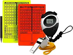 Kit de Árbitro Profissional, Cartões Amarelo e Vermelho, Apito Metálico com Cordão, Cronômetro Digital