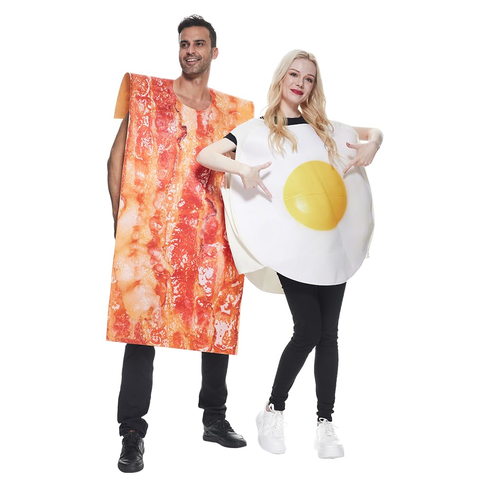 EraSpooky Disfraz de Huevo Frito y Tocino para Parejas Adultas, Disfraz de Comida para Fiesta de Halloween o Fancy Dress