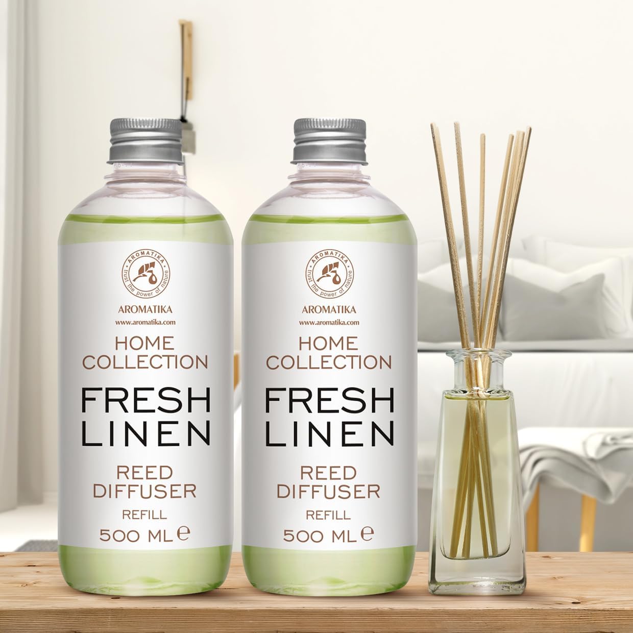 Refill Reed Diffuser Fresh Linen - Set 2 х 17 Fl Oz - Aroma Refill for Reed Diffuser - Long Lasting Home Fragrance - Air Freshener - Fresh Scent - Aromatherapy - Home Decor - Air Diffuser