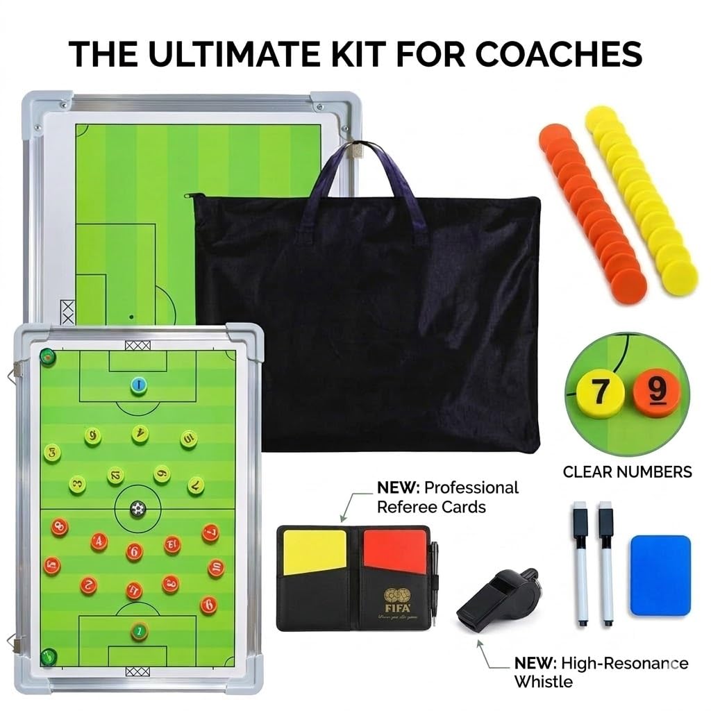 CREADY® Lavagna Allenatore di Calcio 44x31cm, Cartellina Tattica per Allenare, Regali per Allenatori, Lavagna Magnetica Calcio, Lavagna Calcio Allenatore con Schede Magnetiche e Accessori