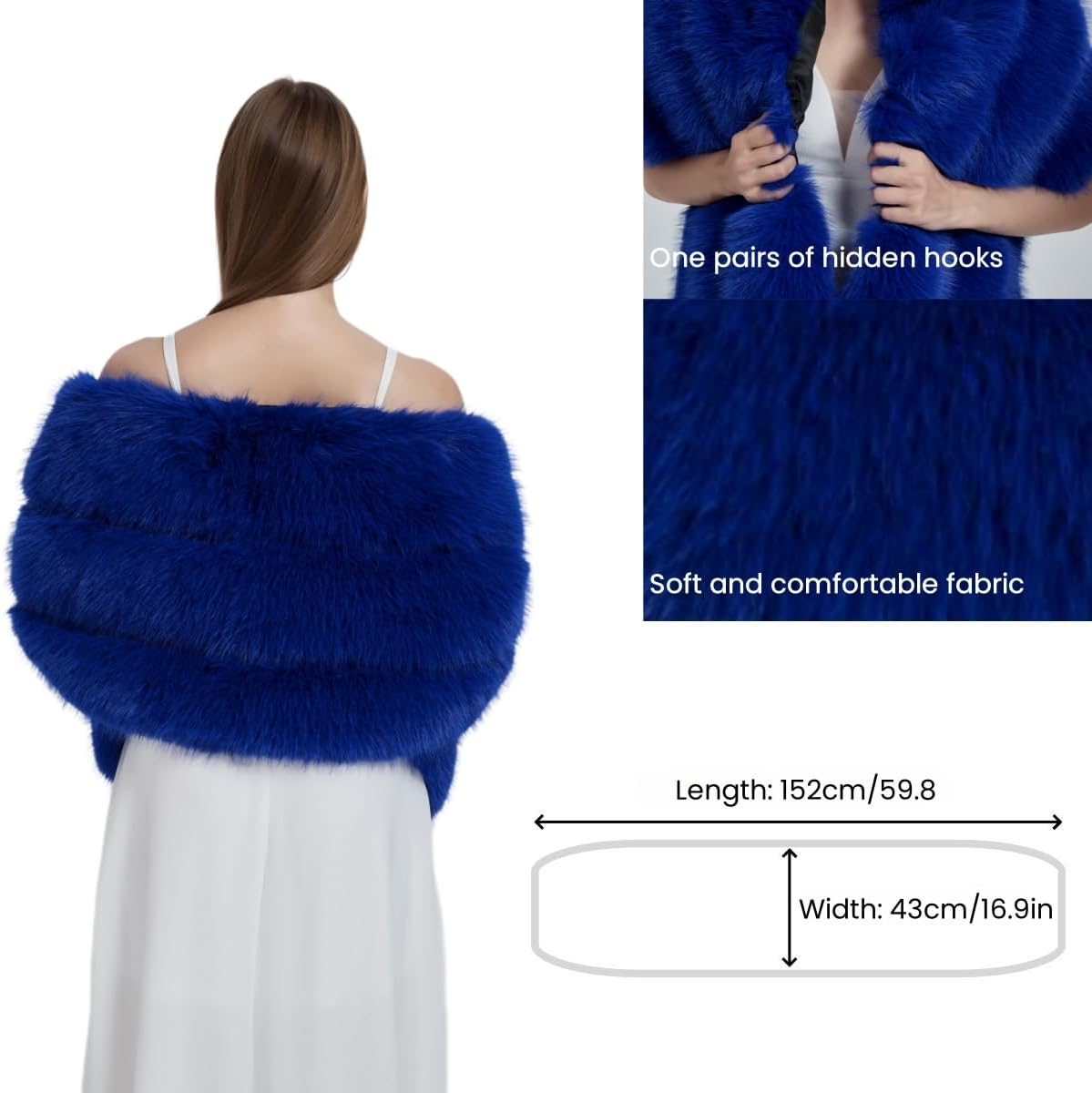 UMREN Women's Luxury Party Faux Fox Fur Long Shawl Cloak Cape for Winter