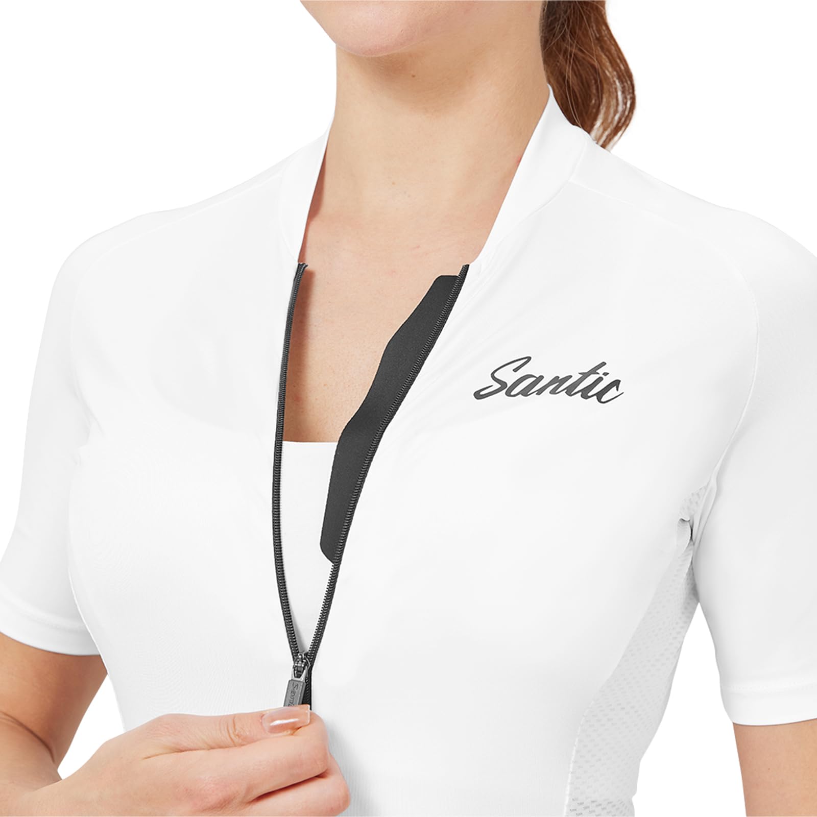 Santic Maillot Ciclismo Mujer Chaqueta Ciclismo Manga Corta Verano Camiseta Ciclismo Transpirable Secado rápido Reflectante Tops Ciclismo UPF50+