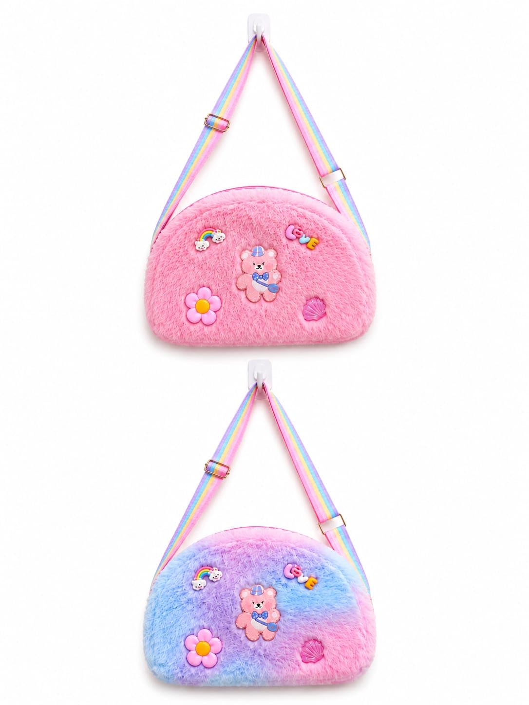 REAK Enterprises Kids Sling Cute Pink Teddy Bear Plush Crossbody Bag | Soft Fur Shoulder Bag with Adjustable Strap | Lightweight Zipper Bag | Mini Purse for Girls | Birthday Gifting Bag (Pack of 1)-image-5