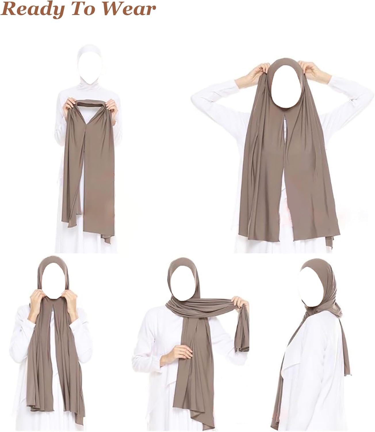 Non-See Through Instant Jersey Cotton Hijab Scarf for Women, Ready to Wear Muslim Head Scarf - Image 2