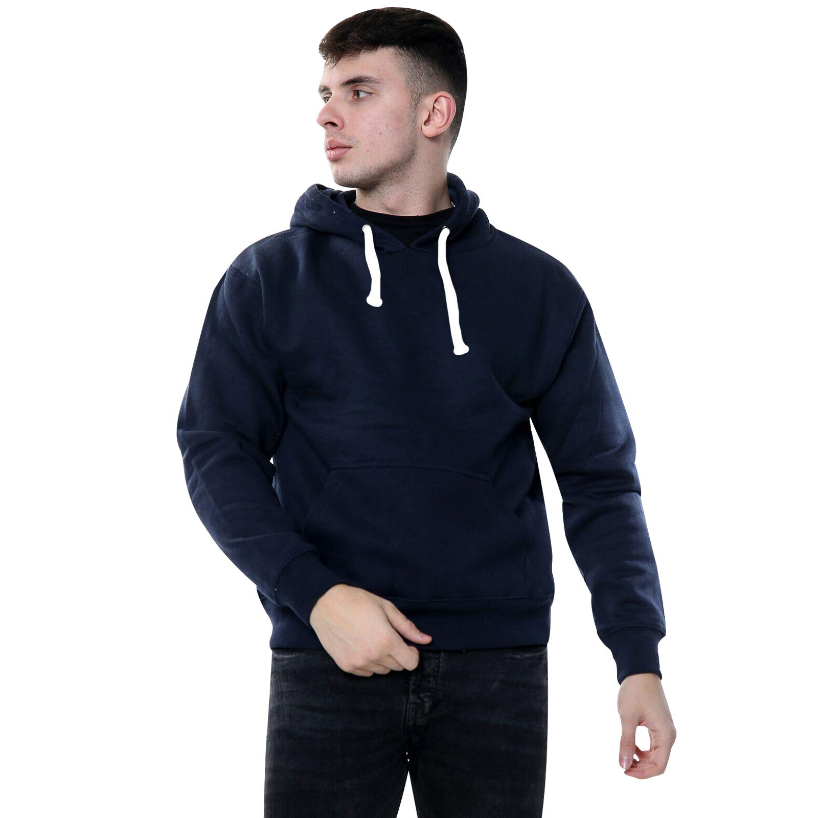 True Face Mens Hoodie Pullover Classic Hooded Top Plain Ribbed Cuff Long Sleeve Sweatshirt Pull Over Hoody Navy - 1, Small
