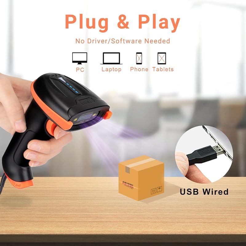 Tera USB Vonalkód Olvasó Automatikus Kézi 1D Szkenner 300 Scan/mp Állvánnyal