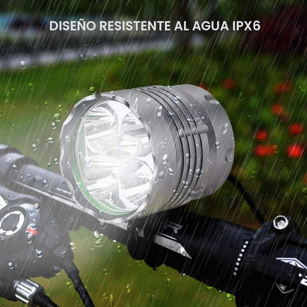 WASAGA - Luces de Bicicleta de 6000 lúmenes 5 LED, luz Delantera de Bicicleta de montaña Impermeable con batería Recargable de 6400 mAh, Faro Delantero de 3 Modos