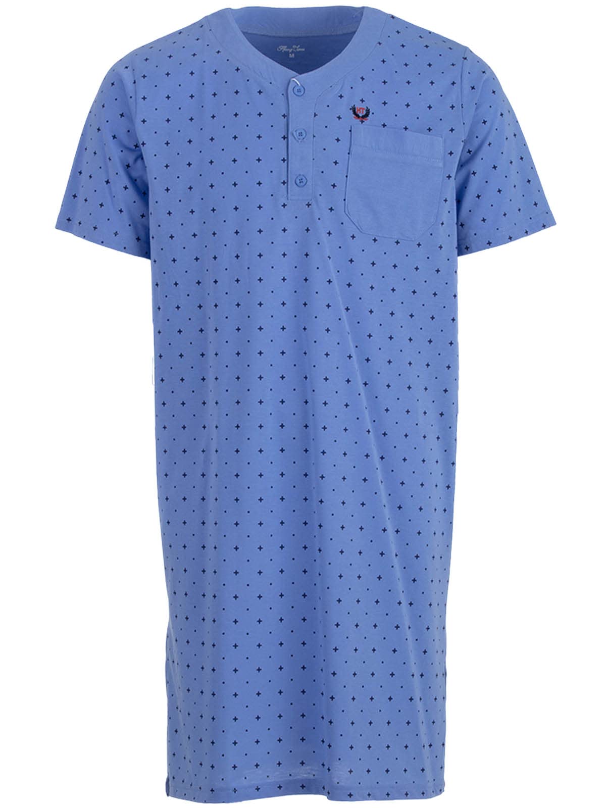 Camicia da notte da uomo, a maniche corte, scollo a V, in cotone con tasca