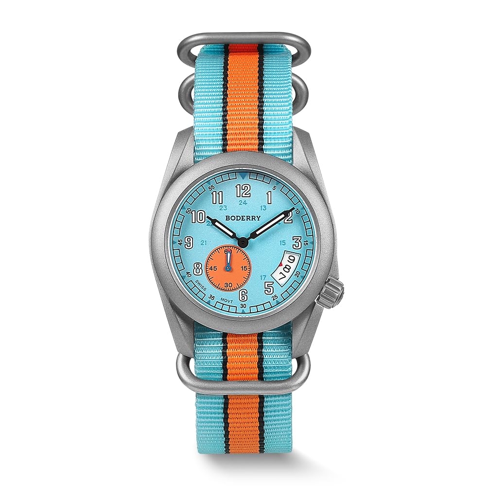 BODERRY Reloj de campo de titanio de 38 mm para hombre, movimiento de cuarzo suizo, reloj militar, función de fecha, resistencia al agua hasta 100 m, Voyager