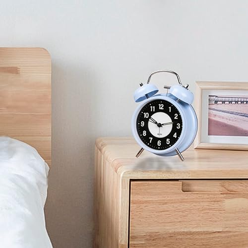 Miniatura 7 de PILIFE Reloj despertador analógico de 4 pulgadas súper silencioso sin tictac, reloj despertador de doble campana, luz de fondo, luminoso, sin