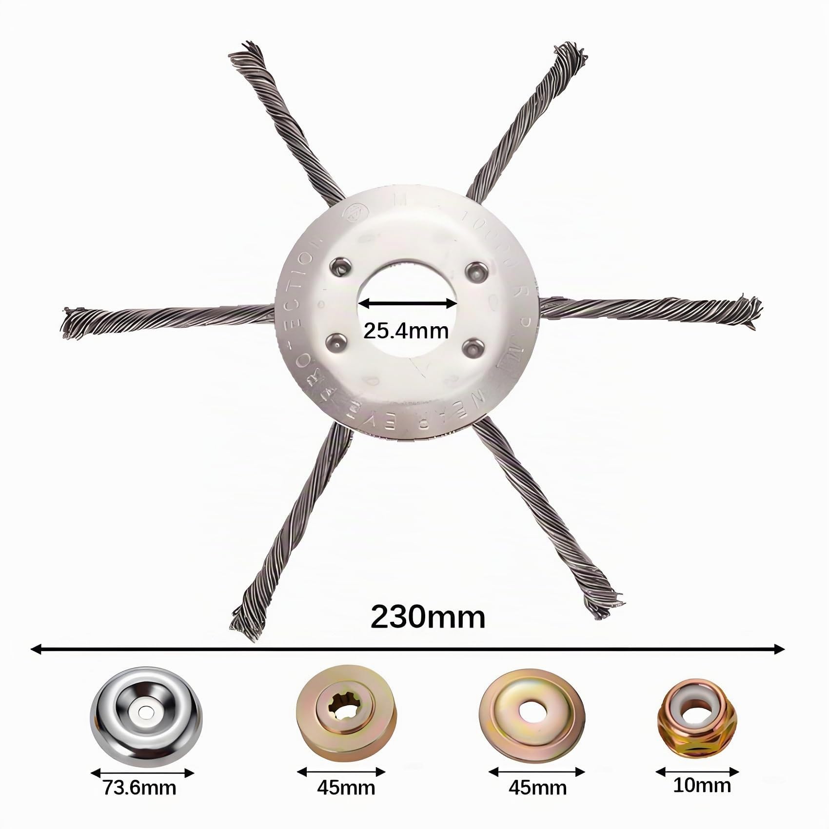 AGSYFFD Lot de 2 têtes de débroussailleuse en fil d'acier, 230 mm débroussailleuse universelle avec kit d'adaptateur de 5 pièces pour tondeuses à gazon à essence, design de fil noué durable pour le