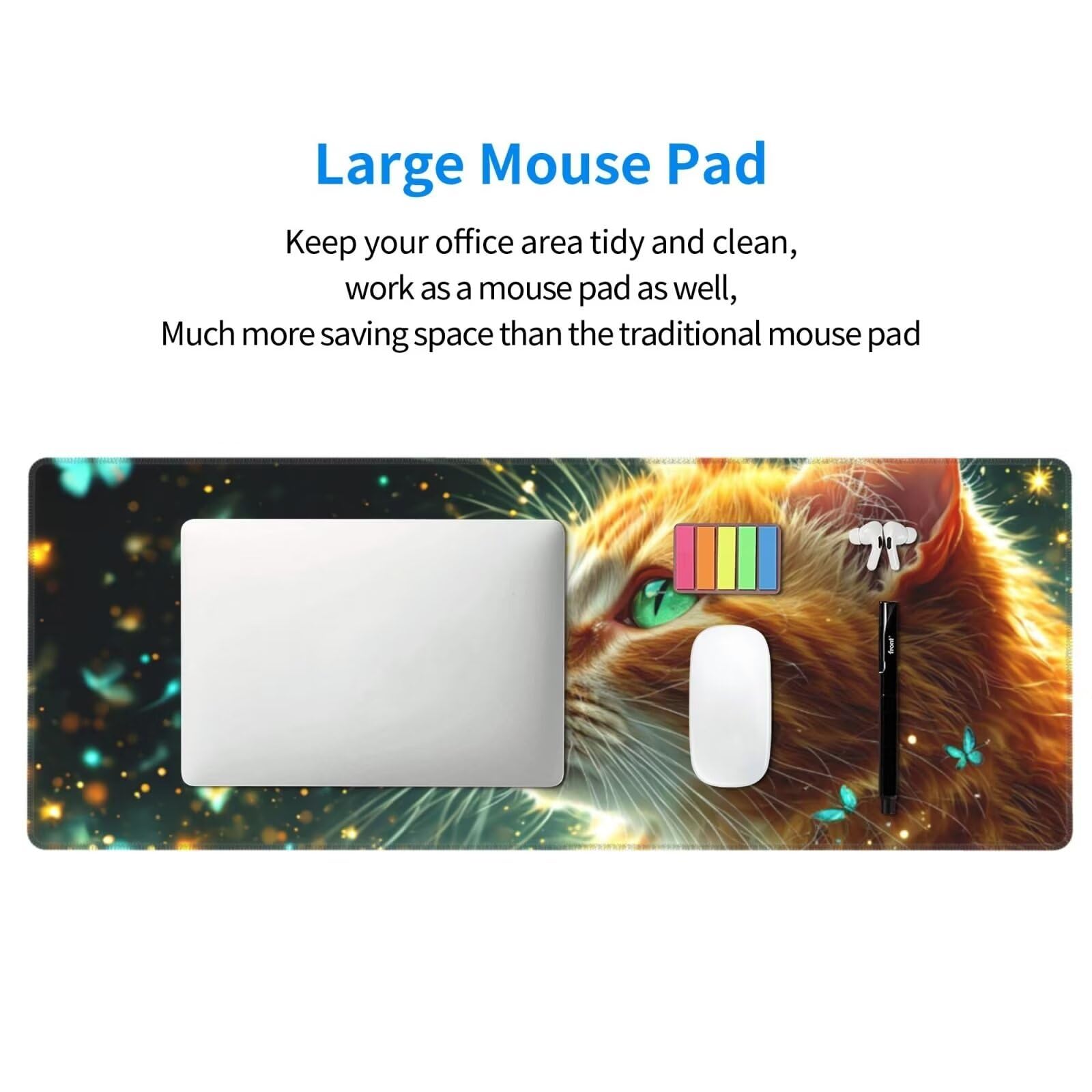 Tappetino Mouse, Tappetino Mouse Gaming Grande XXL 1500x800x3mm Tappetino Scrivania Mouse Pad, Base in Gomma Antiscivolo, Bordi Cuciti,Lavabile, Mousepad per Ufficio e Gaming (Gatto farfalla) R-316