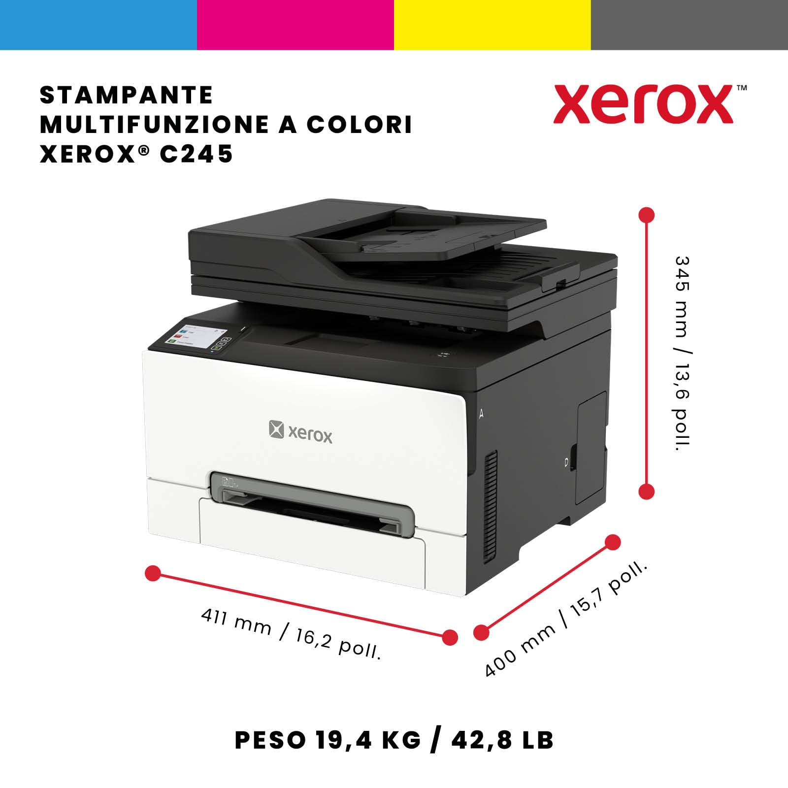 Xerox Stampante all-in-one laser a colori wireless C245 – Stampante scanner copiatrice, 25 ppm, stampante wireless per laptop e desktop (3 anni di garanzia)