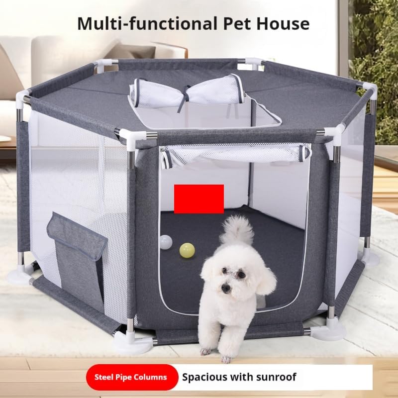 Pet Playpen, 6-Panel Portable Dog Playpen with Breathable Mesh & Zippered Door, Indoor/Outdoor Puppy Playpen with Storage Pocket, Foldable Exercise Pen