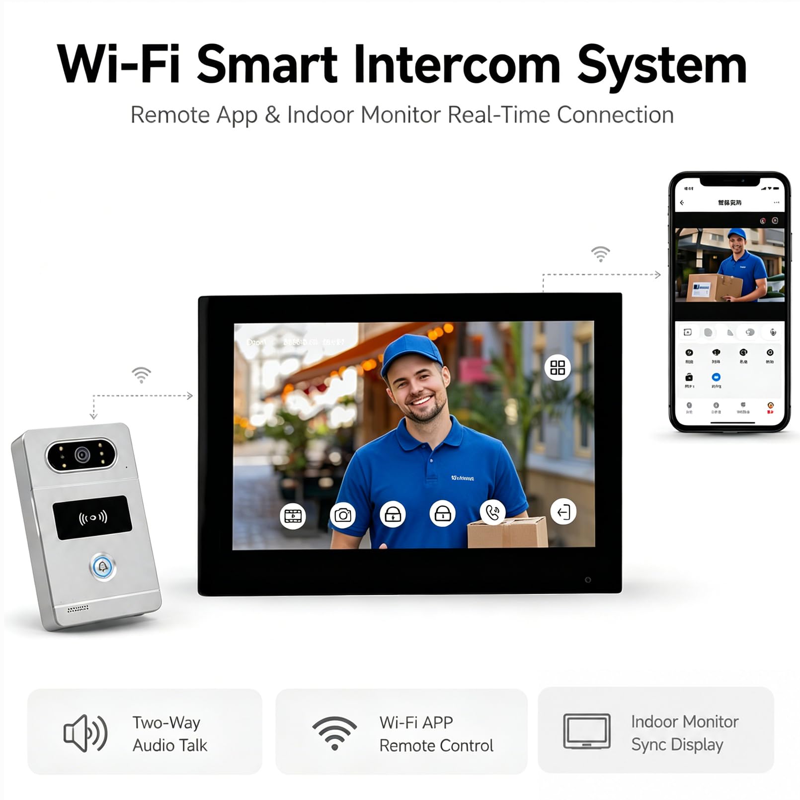 Interphone Vidéo 2 Fils avec Écran 7 Pouces,Tuya WiFi,Vision Nocturne Infrarouge et Détection de Mouvement,Caméra HD,Audio Bidirectionnel, Débloquage de APP/Carte RFID-75TY
