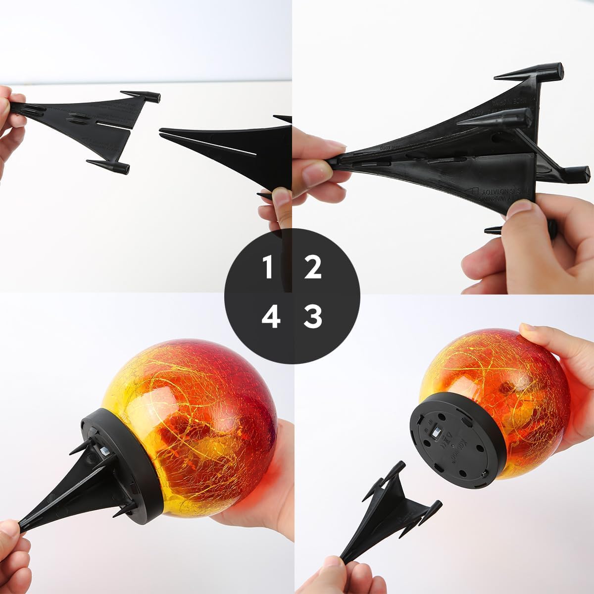 Luz del globo solar al aire libre, 2 piezasLuzes solares impermeables de vidrio agrietado del jardín,Luzes de bola del jardín del paisaje (Rojo gradiente, 10CM 20LED)
