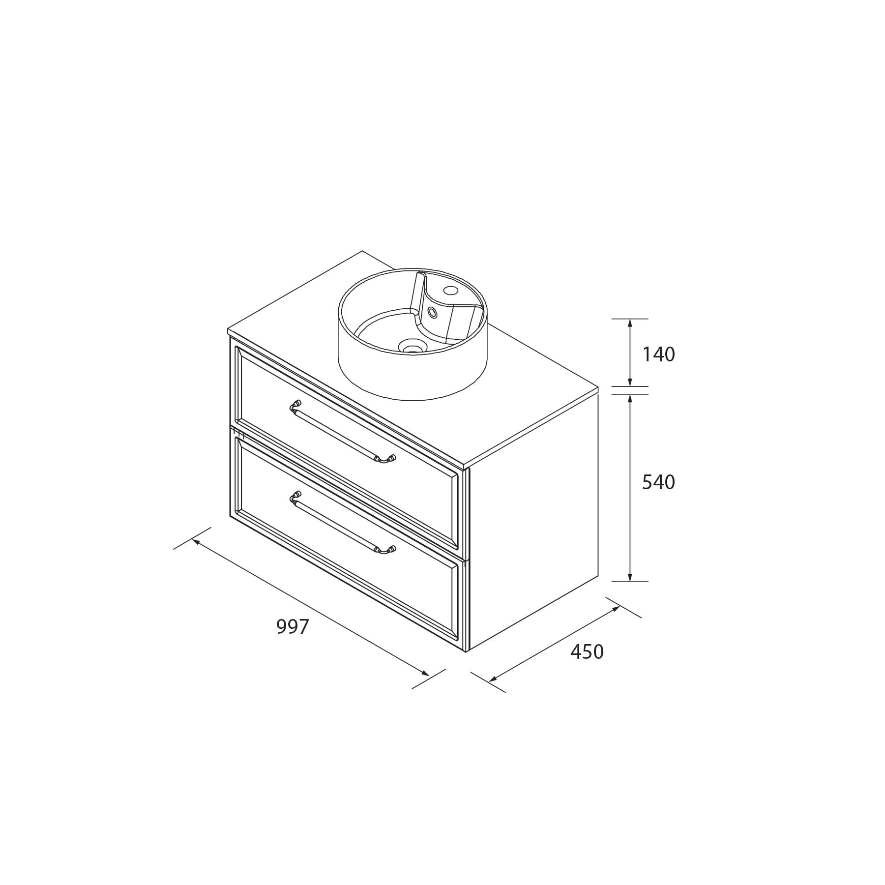 Mueble de Baño Runa 100cm Nogal 2 cajones Lavabo sobre encimera 1 poza Porcelana