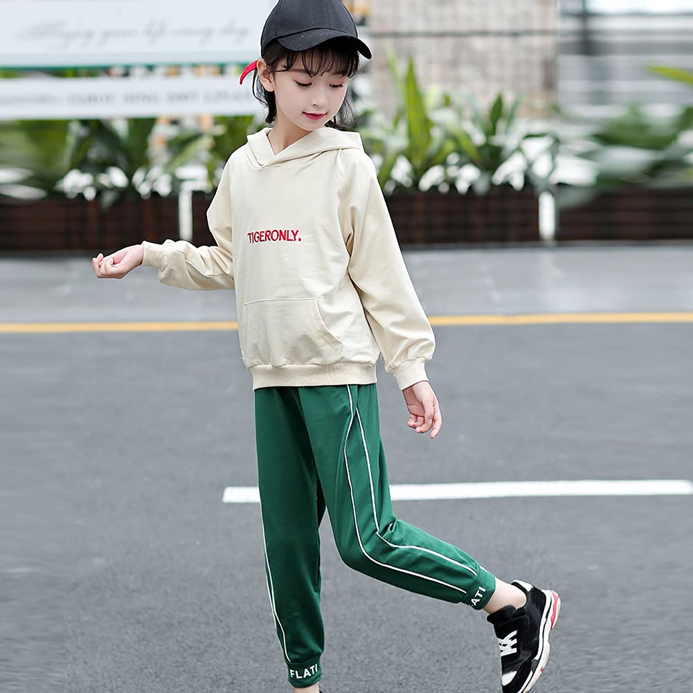 Chandal Niña Sudadera Capucha Manga Larga Bordada Letras + Pantalones Jogging Conjunto 2 Piezas Ropa Deportiva Transpirable Primavera Otoño para Edad 6-15 Años