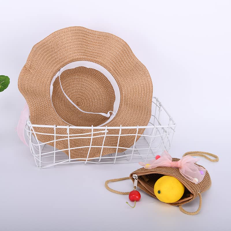 Sombrero de Verano para niña + Bonito Sombrero de Paja con Protector Solar de Cereza (marrón, Talla única)