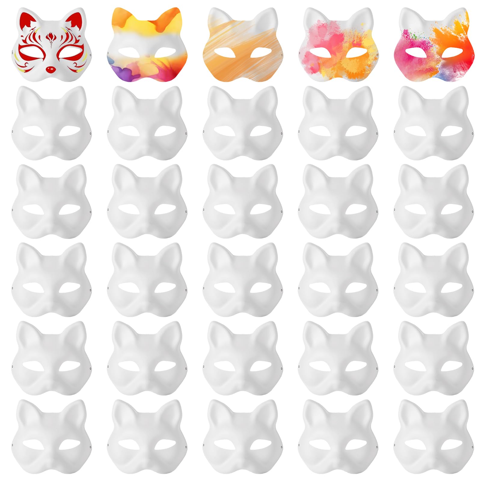 Oungy 30 PCS Therian Mask Cat Mask to Paint, White Paper Fox Masks Blank Mask DIY Halloween Mask Therian Costume Mask for Carnival Cosplay Party Dance Masquerade Costume Halloween