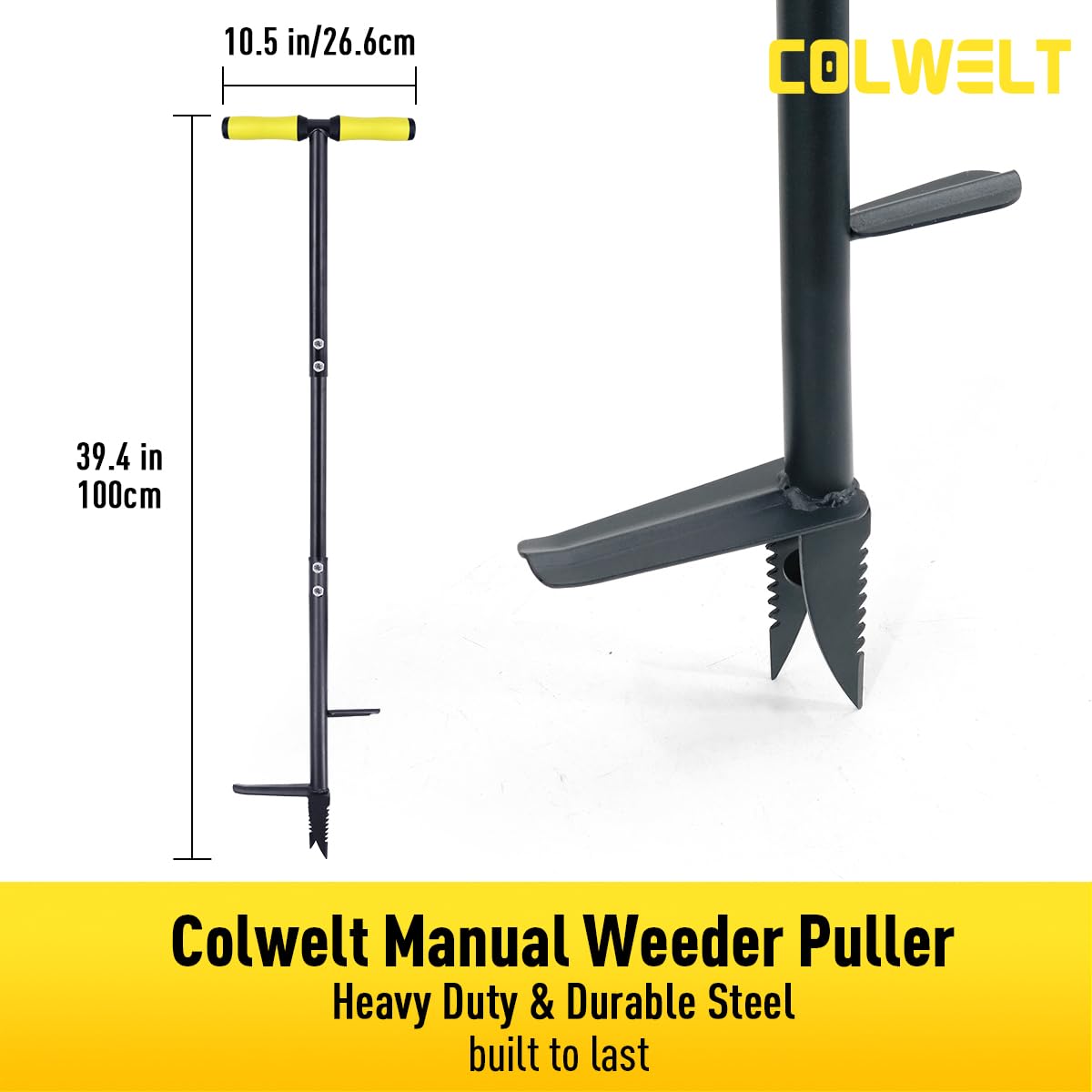 Colwelt Unkrautentferner-Werkzeug, 100 cm, Unkrautabzieher, Wurzelentferner mit dicker Stahlklaue, langstieliges Unkrautwerkzeug mit einfachem Fußauswerfer, stehender Gartenjäter Werkzeug für