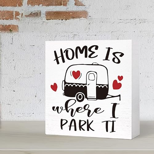Miniatura 6 de Letrero divertido para acampar con texto en inglés "Home is Where I Park", letrero de madera para el hogar, casa rodante, decoración de cámper,