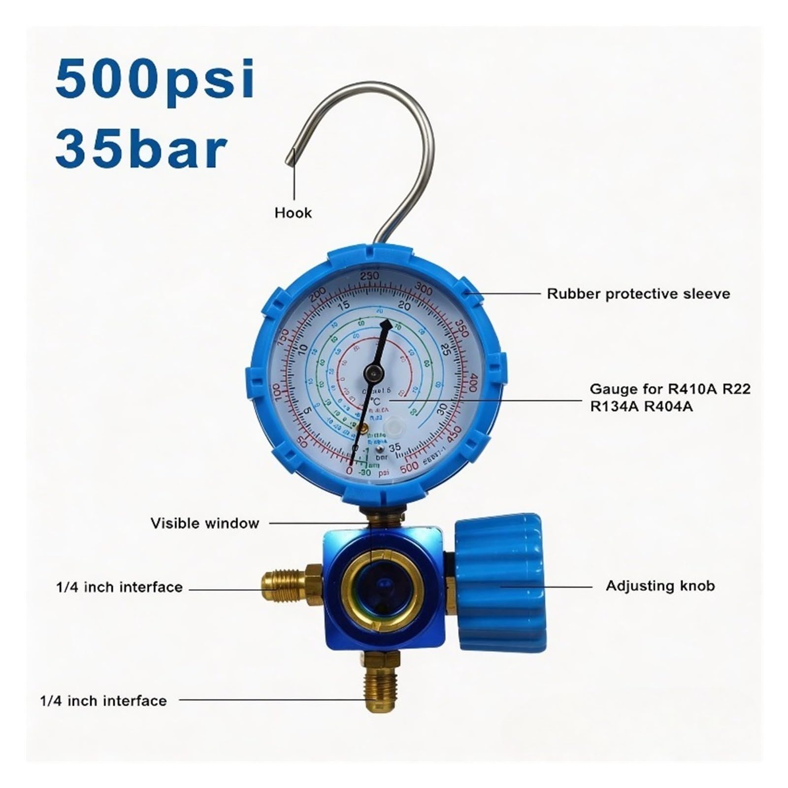 Manomètre, Jauge à collecteur basse pression 0-500PSI outil d'entretien de climatiseur réfrigérant, Interface universelle SAE 1/4"