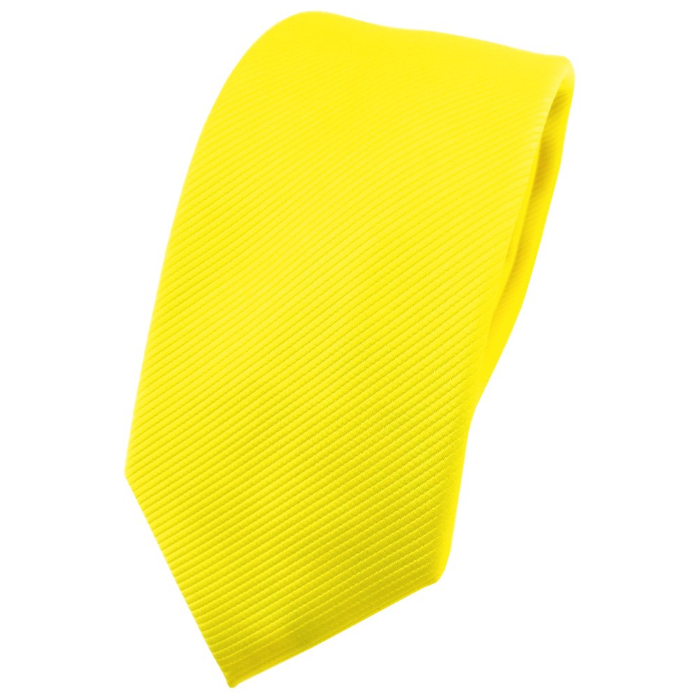 Tigertie Men's Yellow Fluorescent Yellow Neon Yellow Narrow Designer Tie Necktie In Yellow Bright-Yellow Neon-Yellow All-One-Color Rips - Necktie