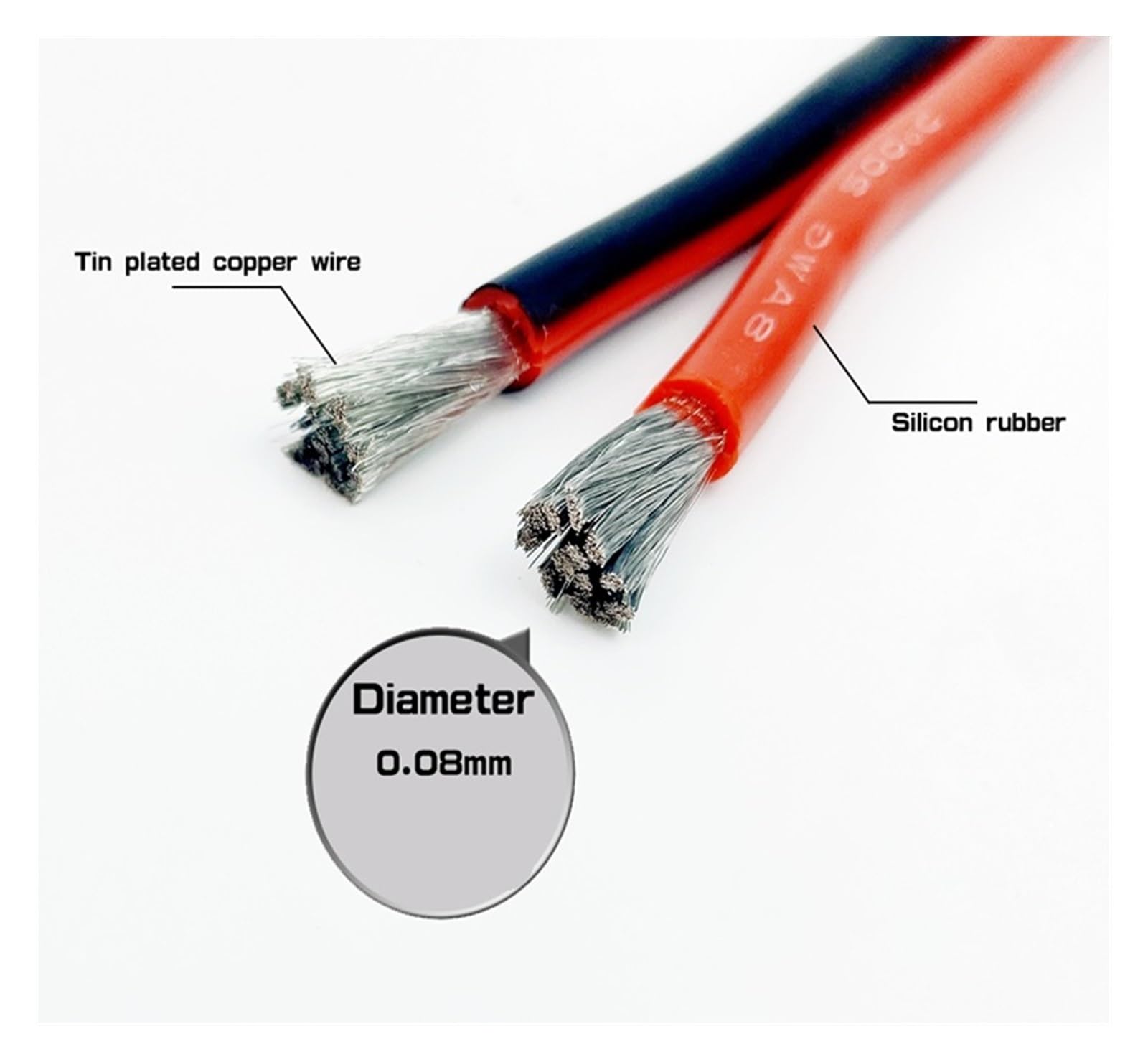 Cable de Silicona 2 Pines, 10/20/30/50/100/200m, Negro, Rojo, Plano, Paralelo, Doble estañado, 8, 10, 12, 14, 16, 18, 20, 22, 24, 26, 28 AWG(2 Pin Silicone30m,22 AWG)