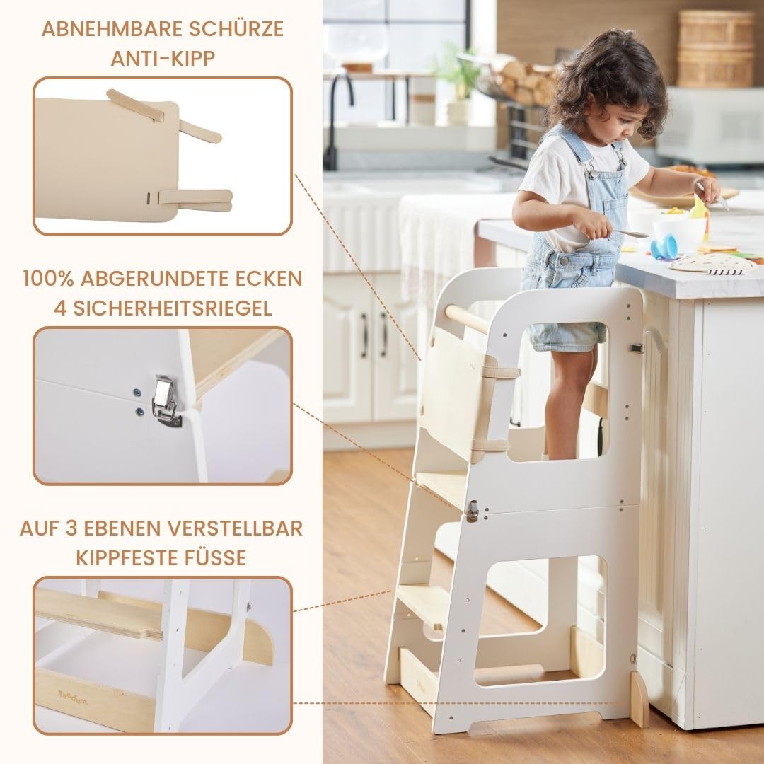 Lernturm ab 1 Jahr – Montessori Beobachtungsturm, umwandelbar in Kinderschreibtisch – Kinderstuhl Holz – Hochhocker für Kinder von 1 bis 6 Jahren (Naturholz)