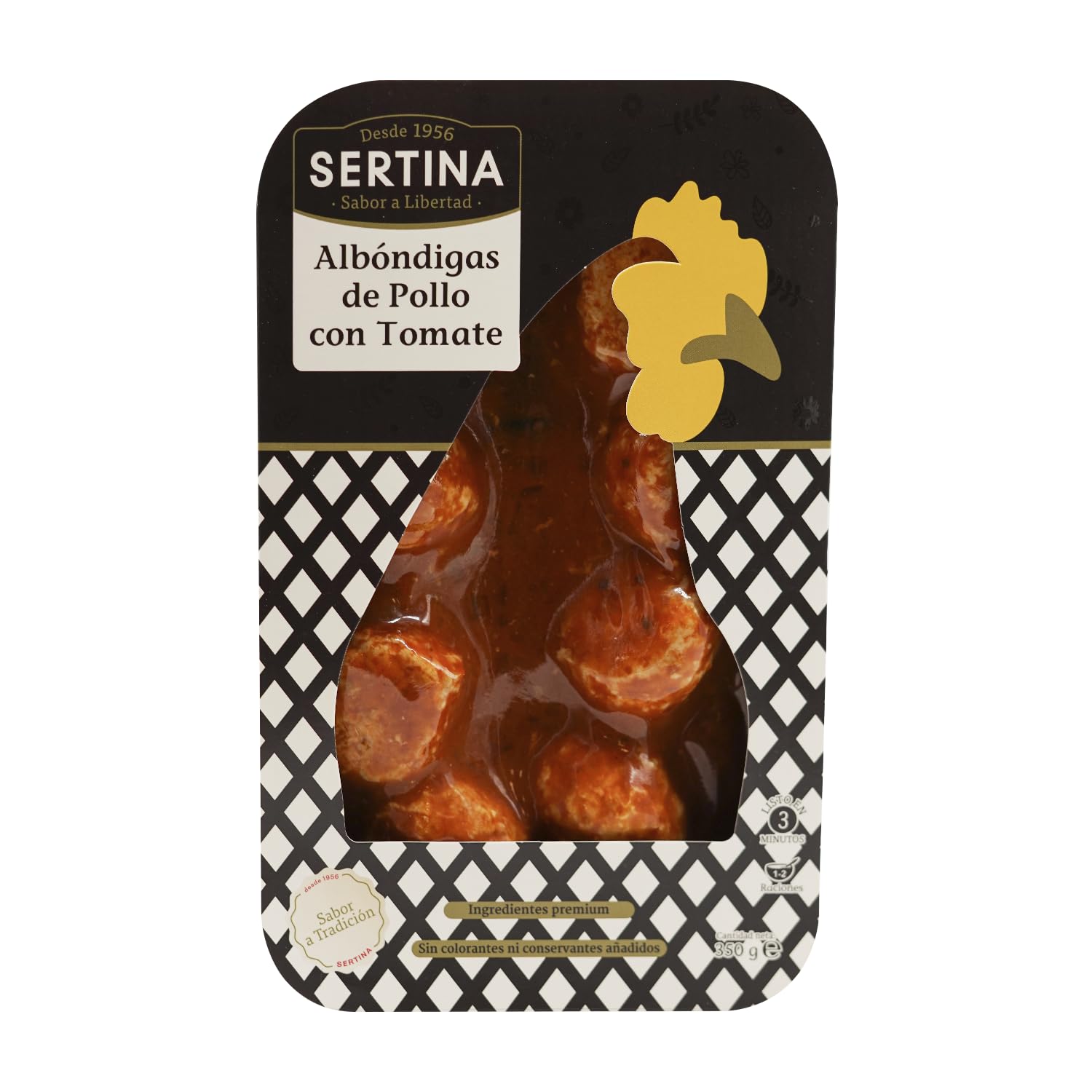 Sertina Albóndigas de Pollo Con Salsa de Tomate Natural, Pack de 6 x 350g - Comida Gourmet Lista Para Comer, Receta Tradicional, Sin Conservantes, Rápida y Deliciosa.