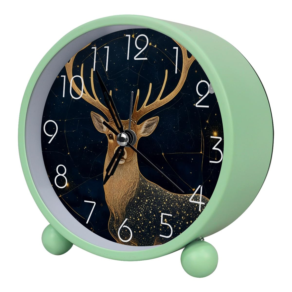 Luoweisi Analog Alarm Clock Deer Starry, Silent Non-Ticking with Night Light, Battery Operated, Round Desk Alarm Clock for Office, Bedroom, Elderly, Adults, Children, Student Gifts