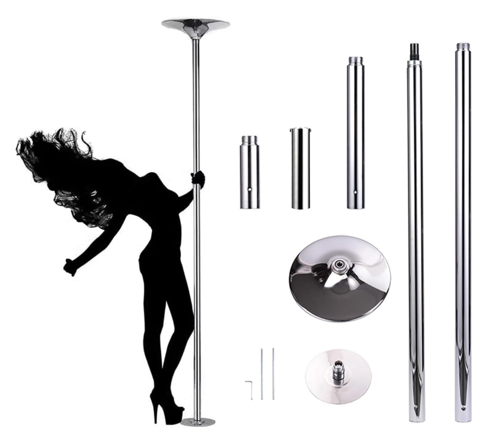 JYBNBBE Pole Dancing Pole for Home Spinning Static Dance Pole with Extension Accessories, Height Adjustable for Home/Club,Silver-3.2M