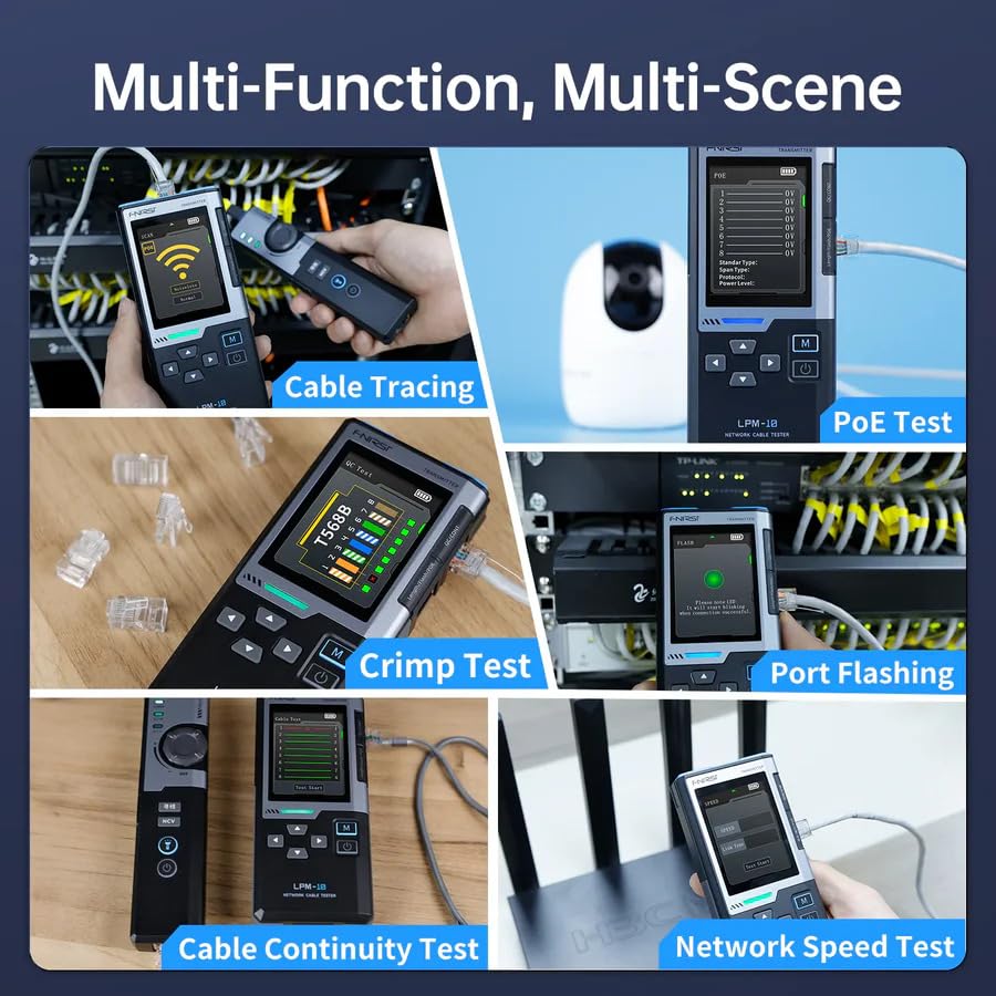 FNRSI LPM-10A Multifunction Network Cable Tester Anti-Interference Line Finder POE Test NCV Monitoring High Definition Screen Length Measurement RJ45 Port Flashing 2