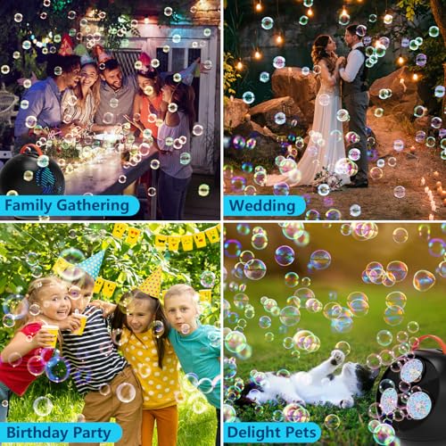 Bubble Machine for Kids, 45°/360° Rotating Bubble Blower with RGB LED Light